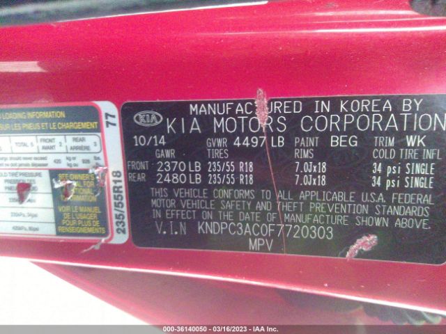 KNDPC3AC0F7720303 KIA Sportage Ex