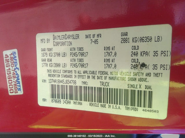 Dodge Ram 1500 St 2005 1D7HA16N45J654788 Image 10