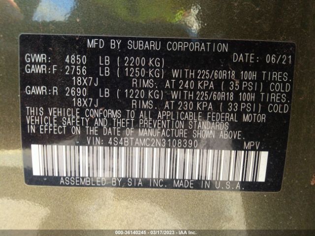 4S4BTAMC2N3108390 Subaru Outback Limited