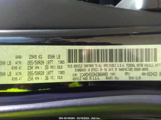 1C4RDHDG3HC860003 Dodge DURANGO GT