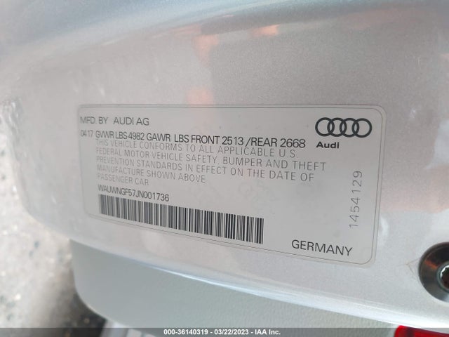 WAUWNGF57JN001736 Audi A5 Cabriolet Premium