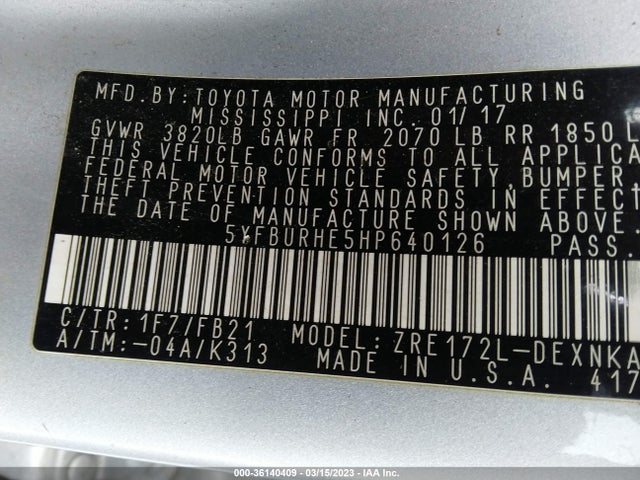 Toyota Corolla L/le/xle/se 2017 5YFBURHE5HP640126 Image 10