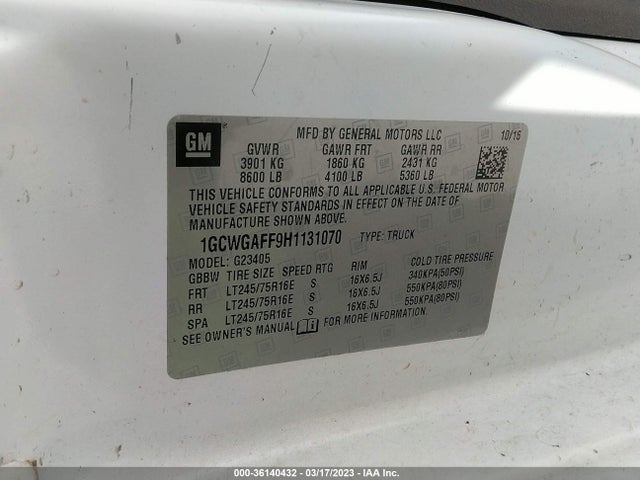 Chevrolet EXPRESS CARGO VAN 2017 1GCWGAFF9H1131070 Image 9