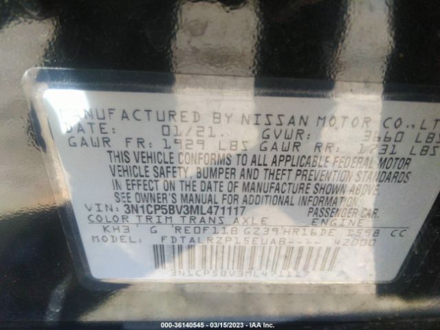 3N1CP5BV3ML471117 Nissan KICKS S