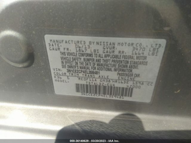 3N1CE2CP4EL359481 Nissan Versa Note Sv