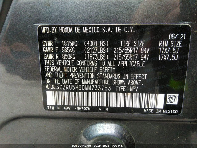 Honda HR-V EX 2021 3CZRU5H50MM733753 Image 11
