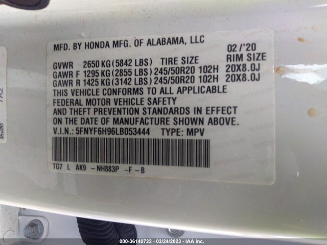 Honda Pilot Touring 8-passenger 2020 5FNYF6H96LB053444 Image 10