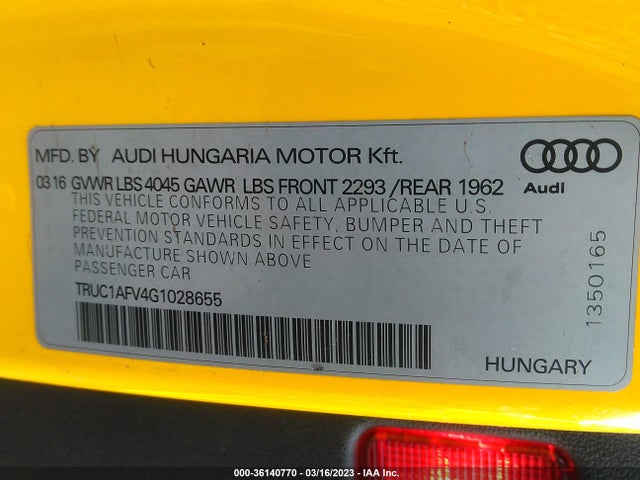 2016 Audi TT, VIN: TRUC1AFV4G1028655