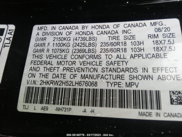 Honda CR-V EX 2020 2HKRW2H52LH676068 Image 9