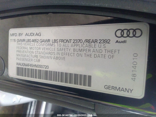 WAUGNAF45HN000720 Audi A4 PREMIUM
