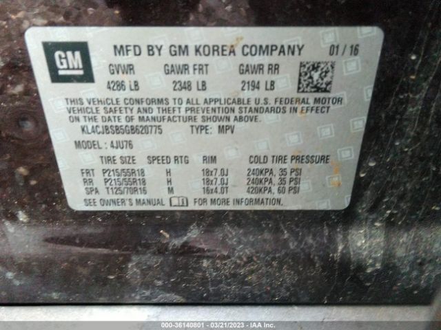 KL4CJBSB5GB620775 Buick Encore Convenience