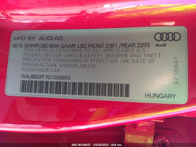 WAUB8GFF7G1026859 Audi A3 2.0t Premium