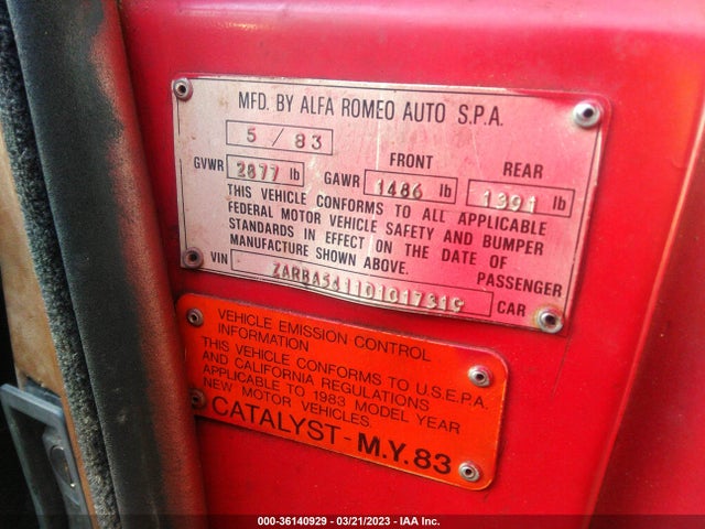 ZARBA5411D1017319 Alfa Romeo Veloce 2000 Spider