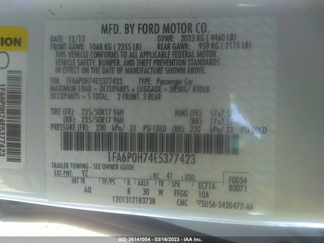 Ford FUSION SE 2014 1FA6P0H74E5377423 Image 9