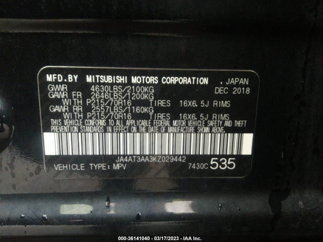 JA4AT3AA3KZ029442 Mitsubishi Eclipse Cross Es