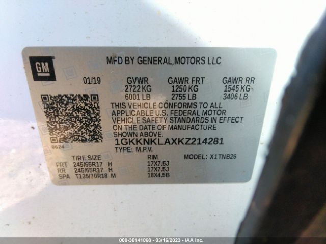 1GKKNKLAXKZ214281 GMC ACADIA SLE