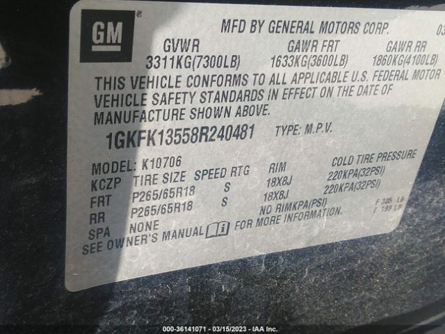 1GKFK13558R240481 GMC YUKON HYBRID