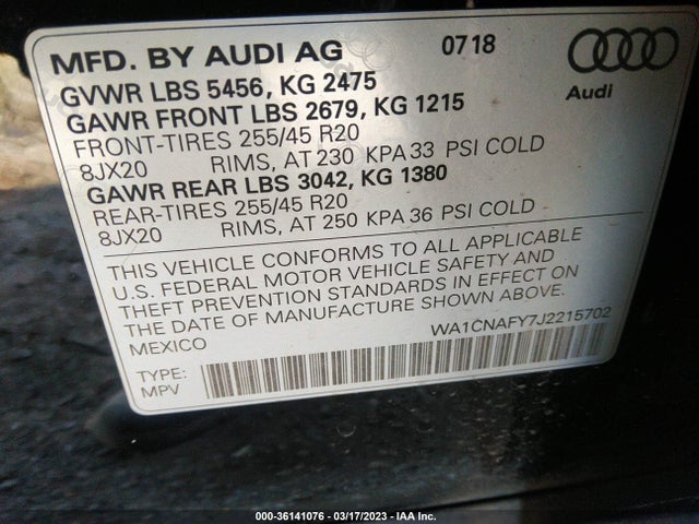 WA1CNAFY7J2215702 Audi Q5 Prestige/tech Prestige