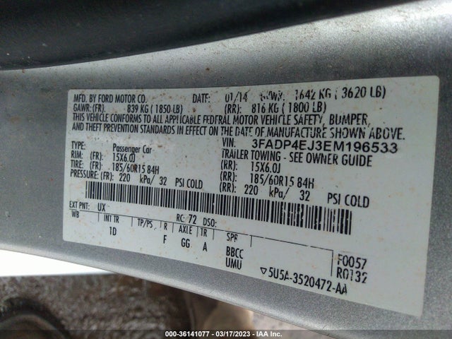 2014 FORD FIESTA SE VIN: 3FADP4EJ3EM196533