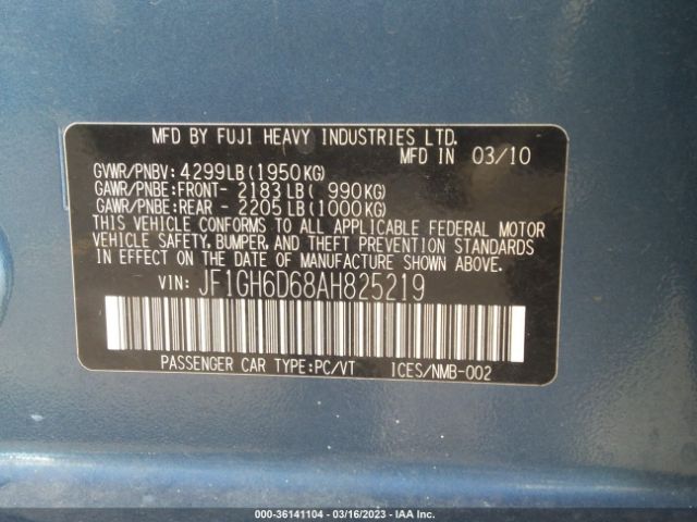JF1GH6D68AH825219 Subaru Impreza Wagon Outback Sport