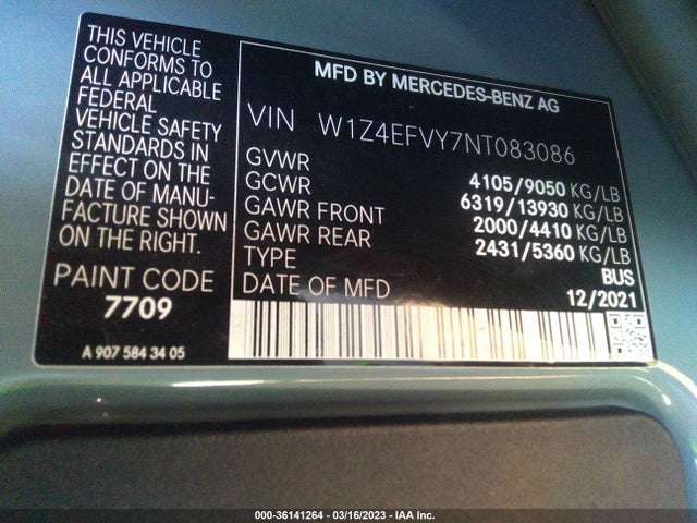 2022 Mercedes-Benz Sprinter, VIN: W1Z4EFVY7NT083086