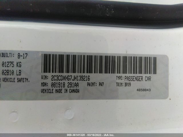 2C3CDXHG7JH139216 Dodge Charger Sxt Plus