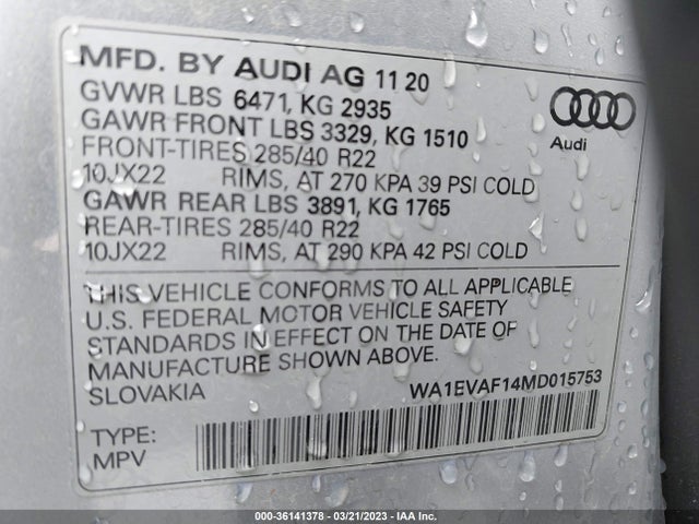WA1EVAF14MD015753 Audi Q8 Premium Plus