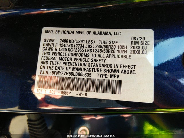 Honda Passport Ex-l 2020 5FNYF7H58LB005835 Image 9
