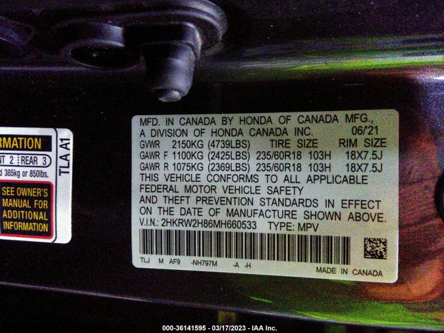 Honda Cr-v Ex-l 2021 2HKRW2H86MH660533 Image 9