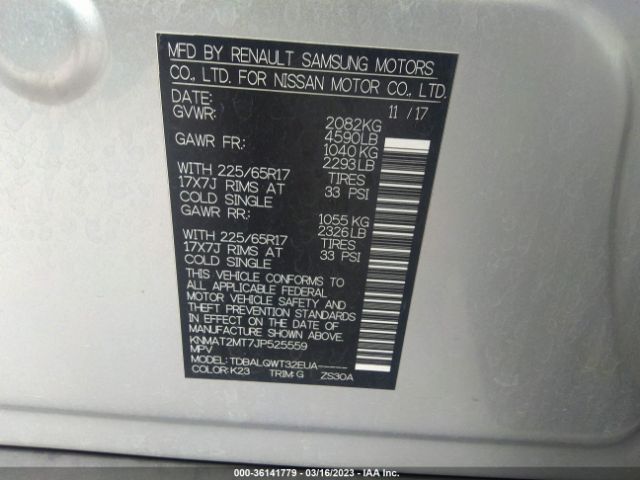 KNMAT2MT7JP525559 Nissan ROGUE SV