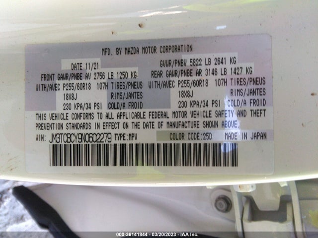 2022 Mazda CX-9, VIN: JM3TCBCY9N0602279