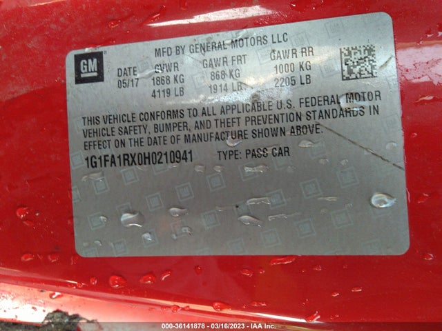 Chevrolet Camaro 1ls 2017 1G1FA1RX0H0210941 Image 11