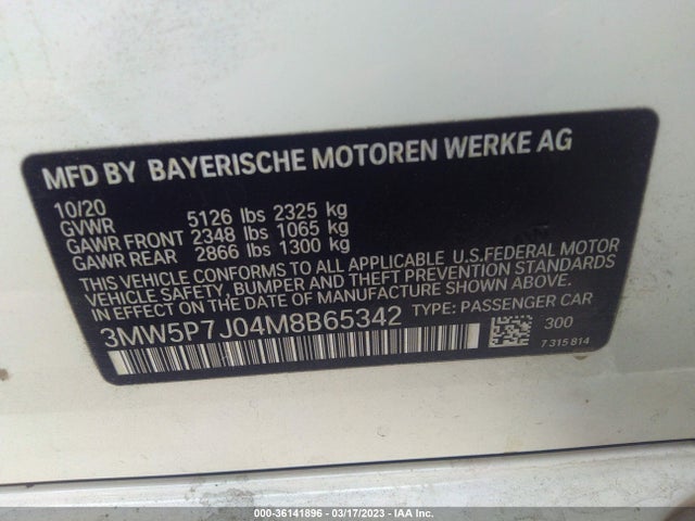 BMW 3 Series 330e 2021 аукцион фото