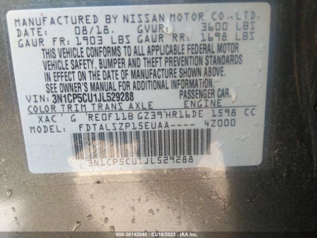 3N1CP5CU1JL529288 Nissan KICKS SV