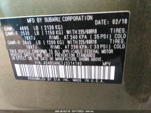 Subaru Outback Limited 2018 4S4BSANC7J3314140 Image 11