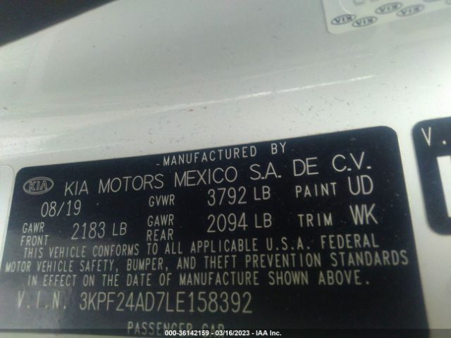 3KPF24AD7LE158392 KIA FORTE FE