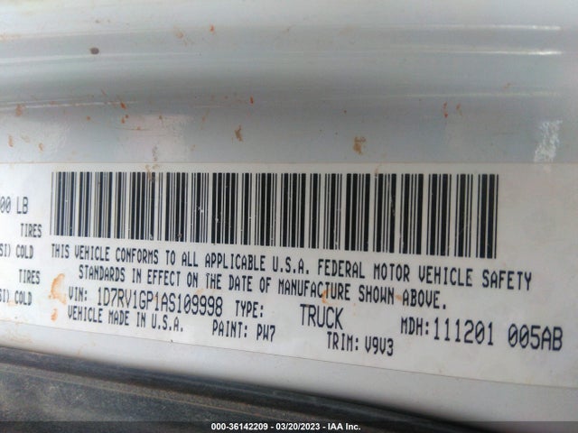2010 DODGE RAM 1500 ST VIN: 1D7RV1GP1AS109998