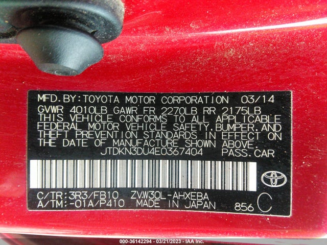 Toyota Prius Four/five/three/one/two 2014 JTDKN3DU4E0367404 Image 9