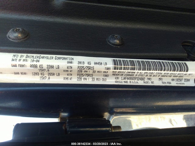 2005 JEEP WRANGLER SPORT VIN: 1J4F449S65P324802