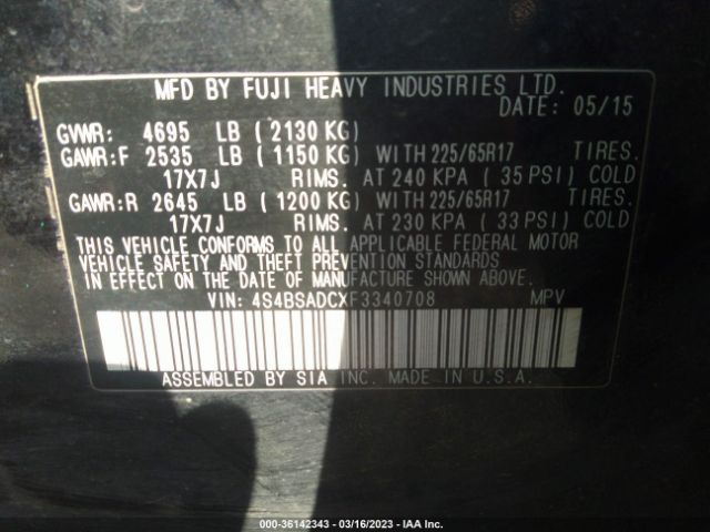 4S4BSADCXF3340708 Subaru Outback 2.5i Premium