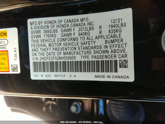 Honda Civic Sport 2022 2HGFE2F52NH559855 Image 9