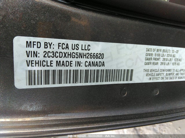 2022 DODGE CHARGER GT VIN: 2C3CDXHG5NH266620