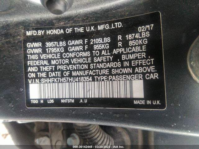 Honda CIVIC EX 2017 SHHFK7H57HU418354 Image 9
