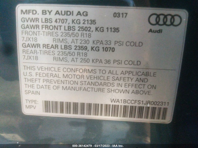 WA1BCCFS1JR002311 Audi Q3 Premium/sport Premium