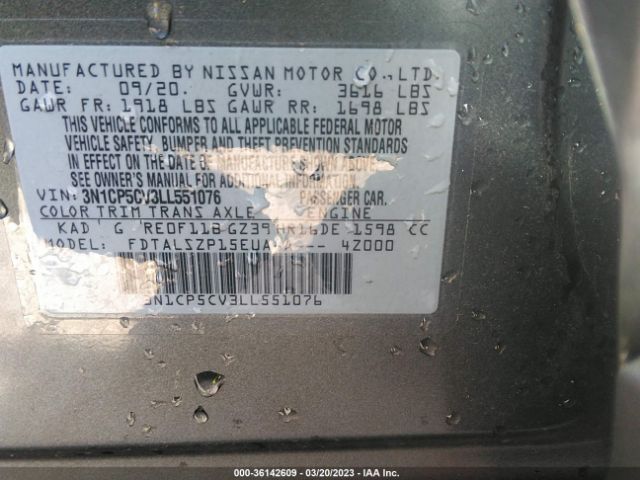 3N1CP5CV3LL551076 Nissan KICKS SV
