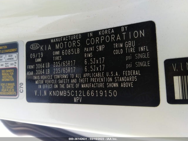 2020 Kia Sedona, VIN: KNDMB5C12L6619150