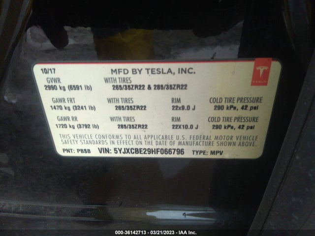 Tesla Model X 90d/75d/100d 2017 5YJXCBE29HF066796 Image 11