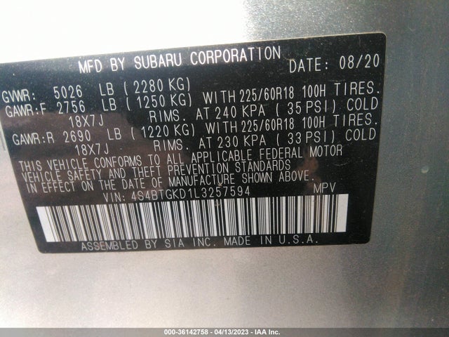 Subaru Outback Onyx Edition Xt 2020 4S4BTGKD1L3257594 Image 11