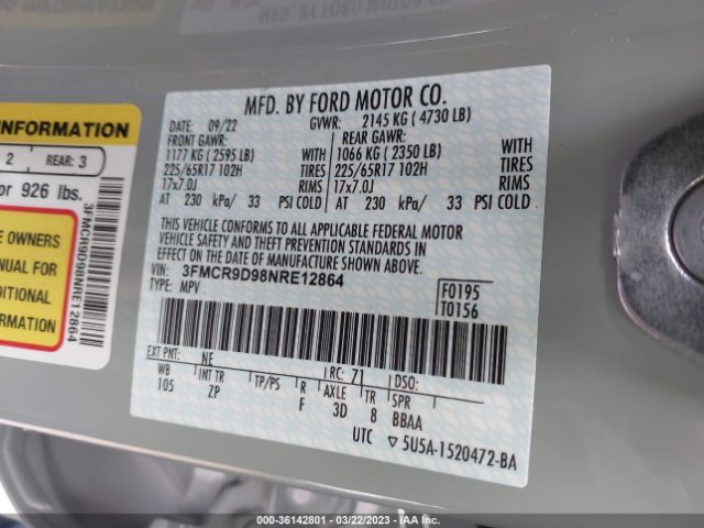 3FMCR9D98NRE12864 Ford Bronco Sport Badlands