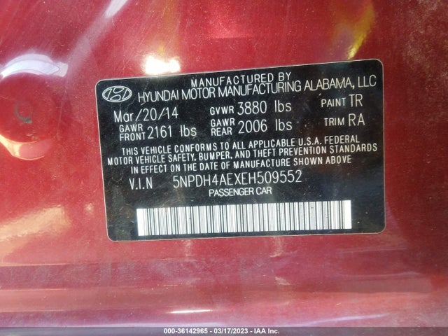 Hyundai ELANTRA SE 2014 5NPDH4AEXEH509552 Image 10